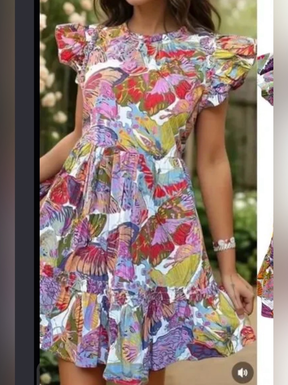 Caroline Constas Papillon Butterfly Print Ruffle Dress. Small
